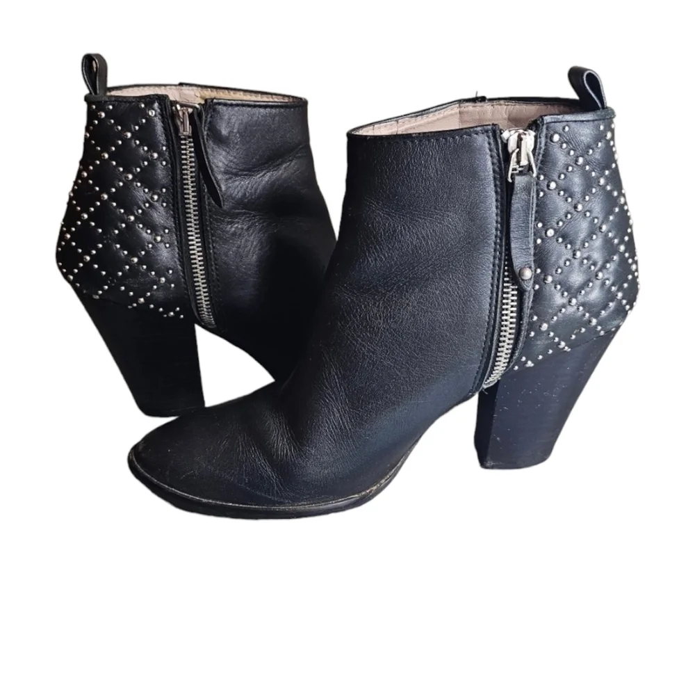 Zara black Studded Women's bootie Shoes 3.5" Chunk Heel Zipper Closure EU 39 - Picture 10 of 13